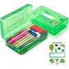 GAMENOTE Plastic Pencil Box with Personalized Sticker,Kid Hard Pencil Case with Snap-tight Lid,Small Art Craft Storage Containers,School Supplies Box for Boys,Girls (Blue)(Green)