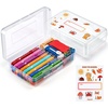 GAMENOTE Plastic Pencil Box with Personalized Sticker,Kid Hard Pencil Case with Snap-tight Lid,Small Art Craft Storage Containers,School Supplies Box for Boys,Girls (Blue)(Clear)