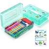 GAMENOTE Plastic Pencil Box with Personalized Sticker,Kid Hard Pencil Case with Snap-tight Lid,Small Art Craft Storage Containers,School Supplies Box for Boys,Girls (Blue)(Turquoise)