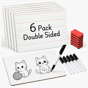 GAMENOTE 6 Pack Small Dry Erase Boards for Kids, 9×12 Double-Sided Lined and Blank Whiteboards with Markers & Erasers, for Classroom and Homeschool Writing Board(Lined Blank)