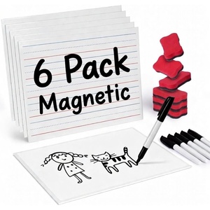 GAMENOTE 6 Pack Small Dry Erase Boards for Kids, 9×12 Double-Sided Lined and Blank Whiteboards with Markers & Erasers, for Classroom and Homeschool Writing Board(Magnetic Lined Blank)
