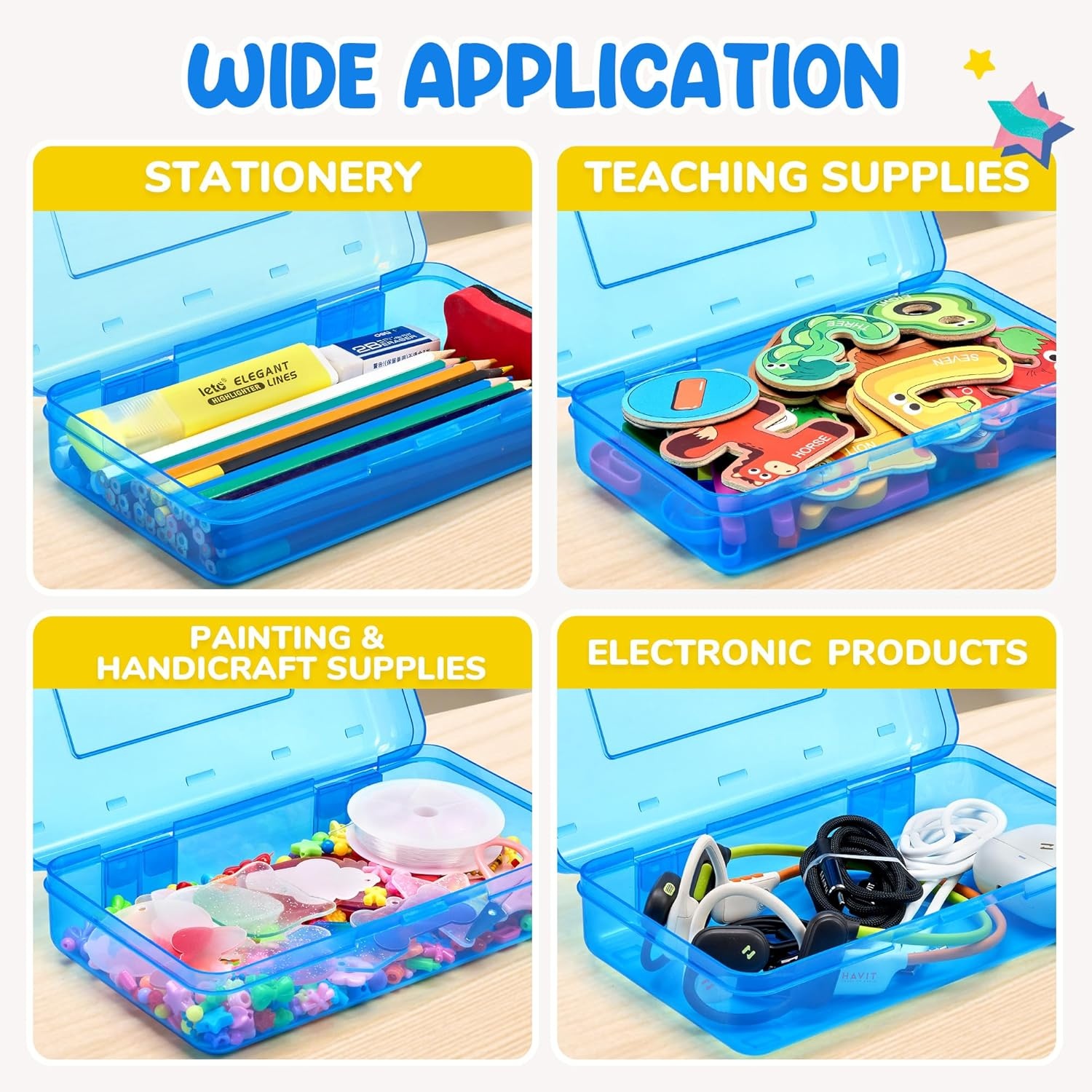 image:imageGAMENOTE Colored Plastic Storage Bins with LidsKids Large Hard Pencil Case with Snaptight LidStorage Box for Classroom