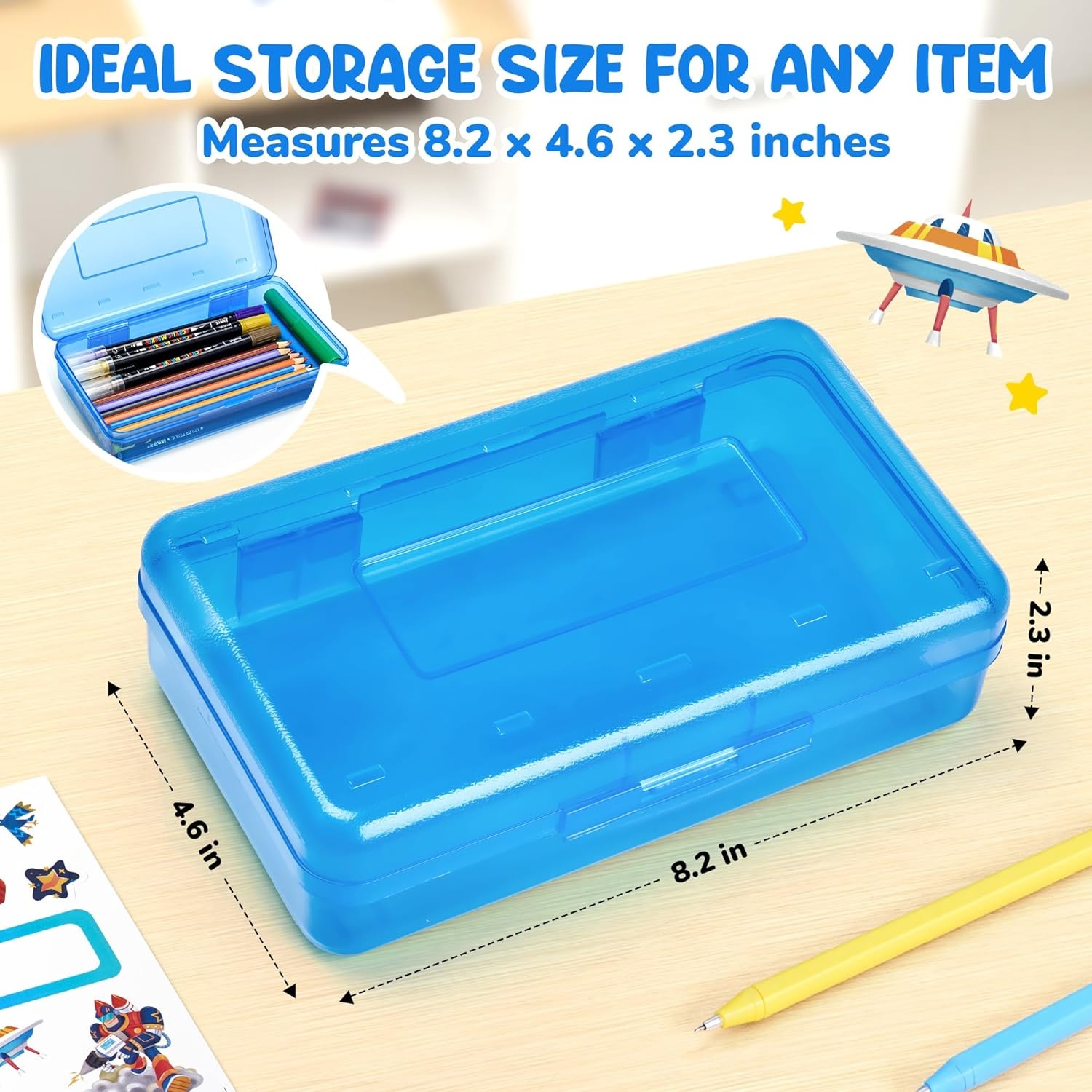 image:imageGAMENOTE Colored Plastic Storage Bins with LidsKids Large Hard Pencil Case with Snaptight LidStorage Box for Classroom