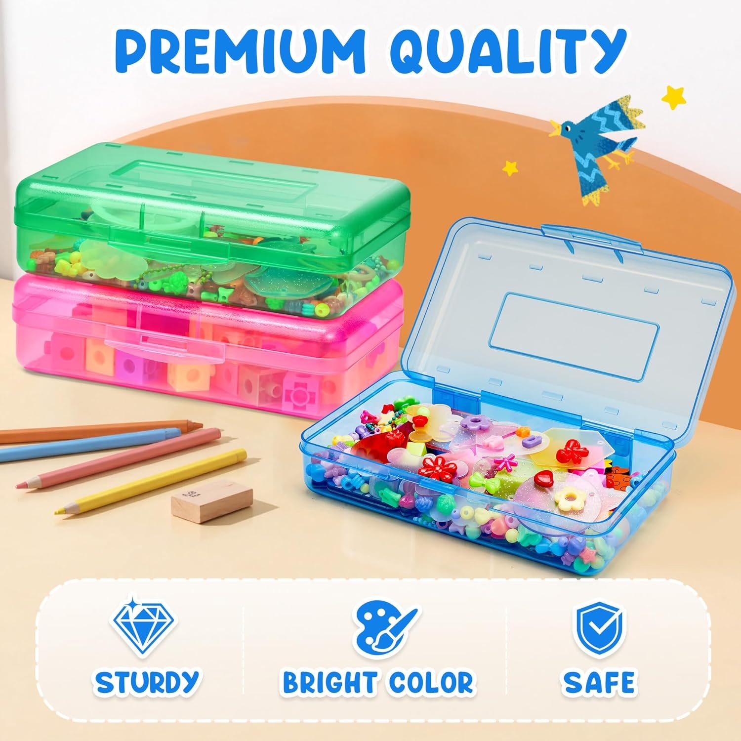 image:imageGAMENOTE Colored Plastic Storage Bins with LidsKids Large Hard Pencil Case with Snaptight LidStorage Box for Classroom
