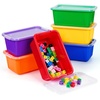 GAMENOTE Colored Plastic Storage Bins with Lids,Kids Large Hard Pencil Case with Snap-tight Lid,Storage Box for Classroom