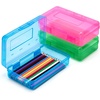 GAMENOTE Colored Plastic Storage Bins with Lids,Kids Large Hard Pencil Case with Snap-tight Lid,Storage Box for Classroom