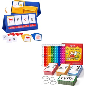 Word Building Desktop Pocket Chart Tent Flash Cards Kit+ Math Flash Cards and Chart, CVC Words Phonics Games Blending Board for Kindergarten Reading and Spelling