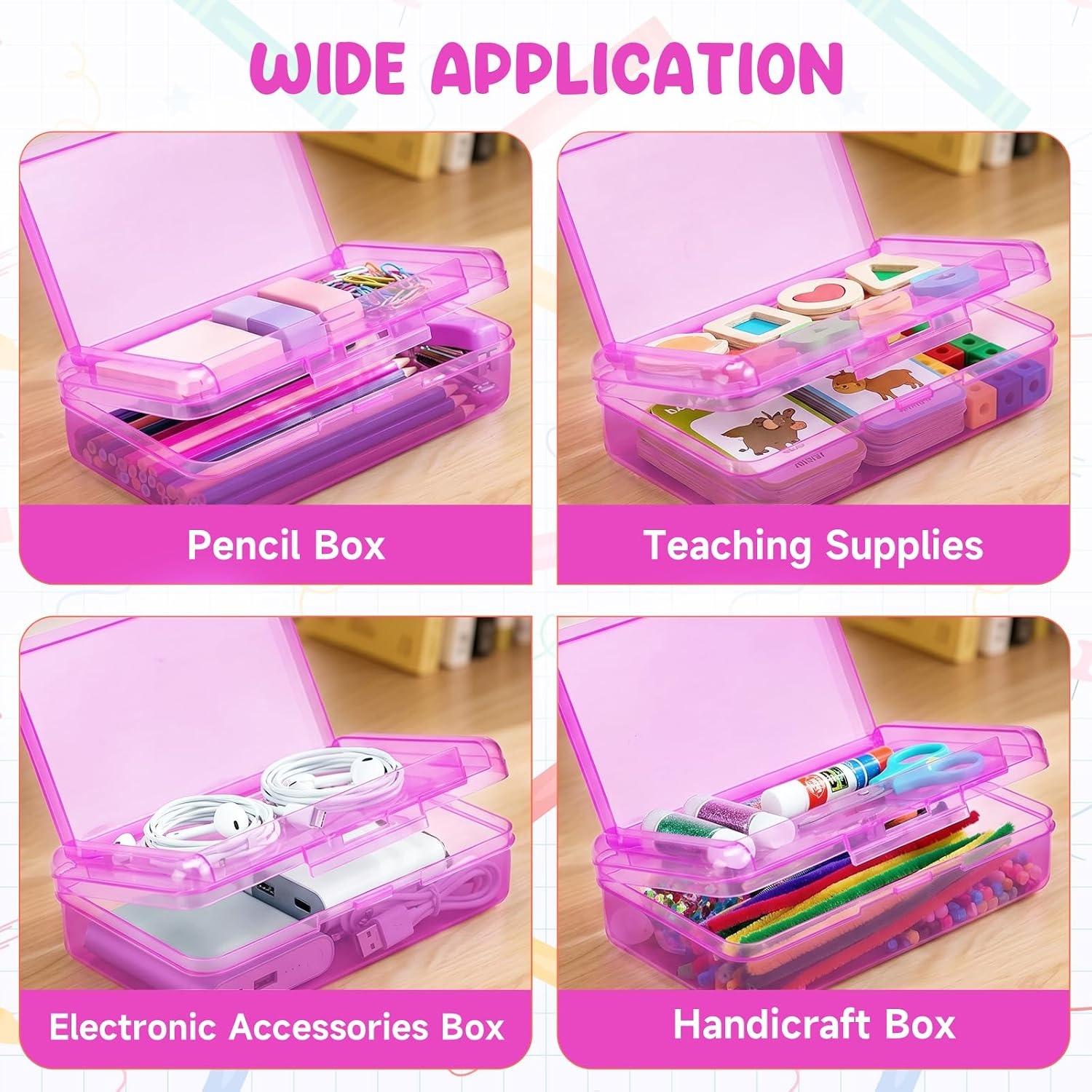 image:imageGAMENOTE Plastic Pencil Box with Personalized StickerKid Hard Pencil Case with Snaptight LidSmall Art Craft Storage ContainersSchool Supplies Box for BoysGirls BlueGreenPink 3PackDoubleLayer Purple