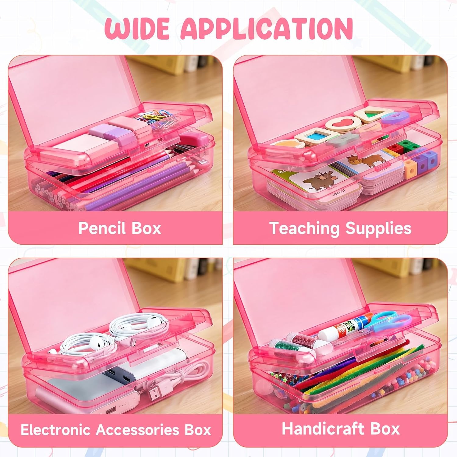 image:imageGAMENOTE Plastic Pencil Box with Personalized StickerKid Hard Pencil Case with Snaptight LidSmall Art Craft Storage ContainersSchool Supplies Box for BoysGirls BlueGreenPink 3PackDoubleLayer Pink