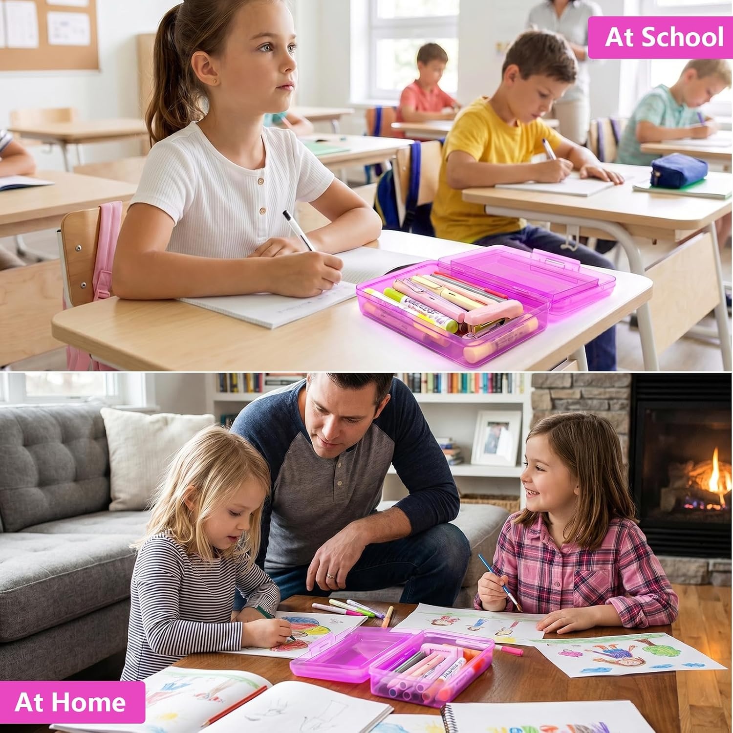 image:imageGAMENOTE Plastic Pencil Box with Personalized StickerKid Hard Pencil Case with Snaptight LidSmall Art Craft Storage ContainersSchool Supplies Box for BoysGirls BlueGreenPink 3PackDoubleLayer Purple
