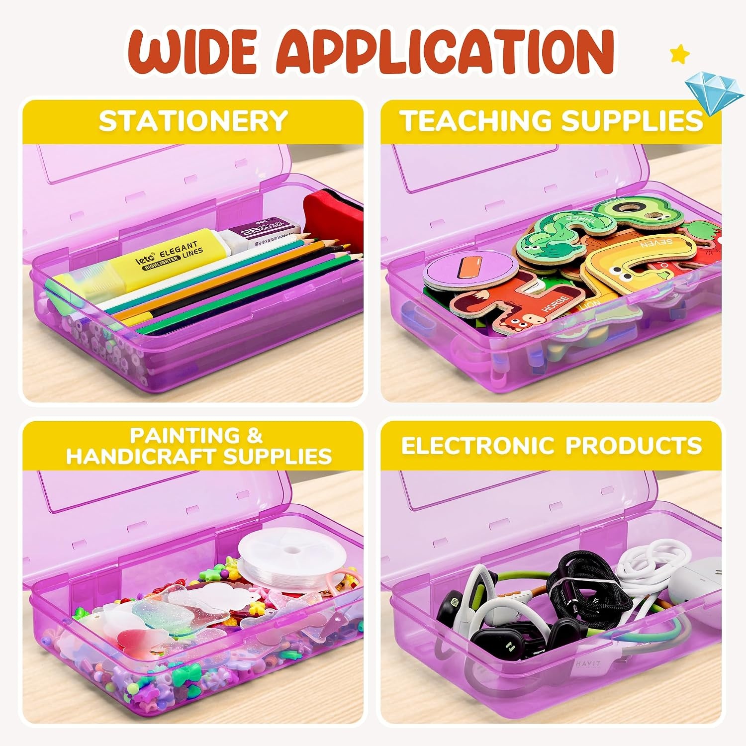image:imageGAMENOTE Plastic Pencil Box with Personalized StickerKid Hard Pencil Case with Snaptight LidSmall Art Craft Storage ContainersSchool Supplies Box for BoysGirls BlueGreenPink 3PackPurple