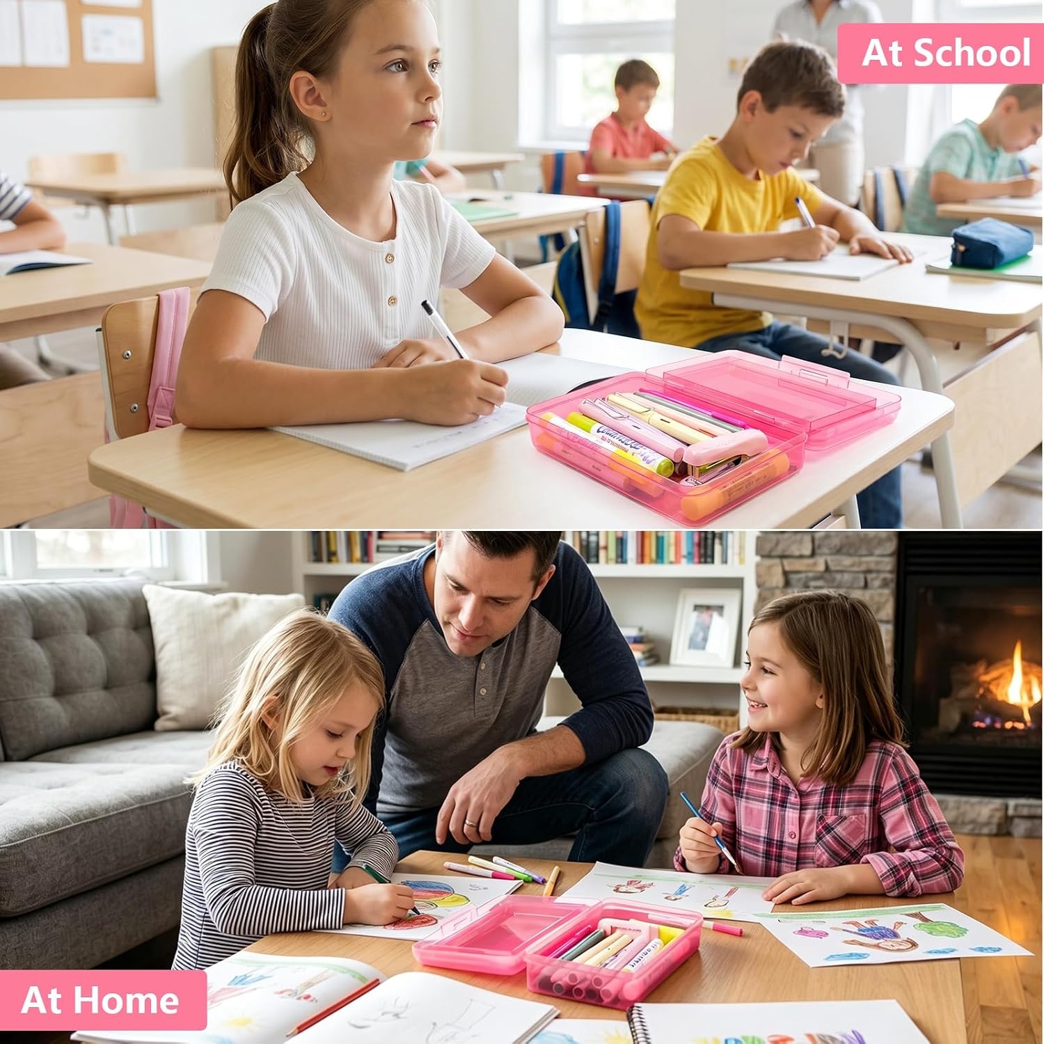image:imageGAMENOTE Plastic Pencil Box with Personalized StickerKid Hard Pencil Case with Snaptight LidSmall Art Craft Storage ContainersSchool Supplies Box for BoysGirls BlueGreenPink 3PackDoubleLayer Pink